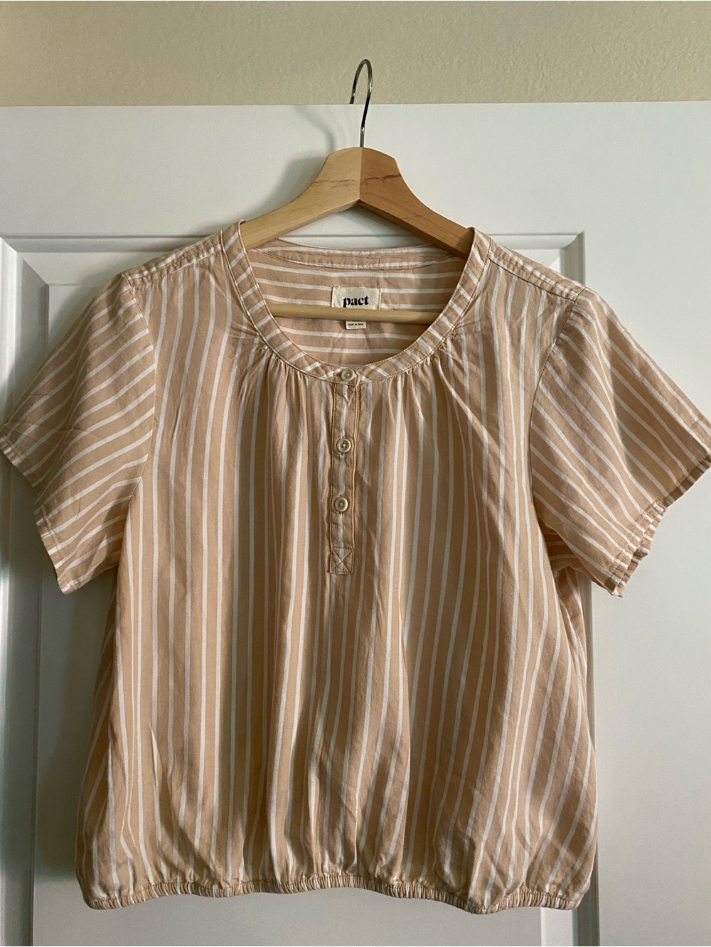 Pact Organic Cotton Peach and White Stripe Top S